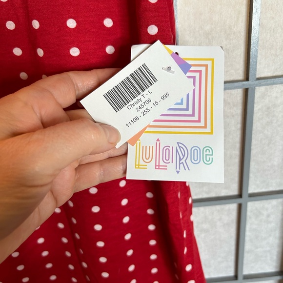 NWT LuLaRoe Christy Red and White Polka Dot V-Neck Tee - Picture 2 of 4